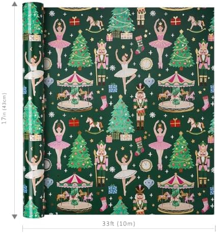 LaRibbons Nutcracker Ballet Foil Christmas Wrapping Paper 17 In x 33 Ft