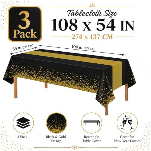 OHOME New Years Decorations 2027-3 Pack Disposable Plastic Tablecloths