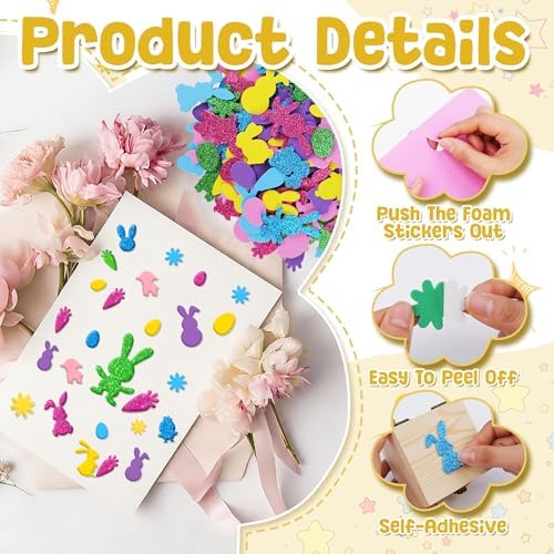 Foam Stickers, 500 PCS 3D Glitter Foam Easter Sticker, 7 Colors
