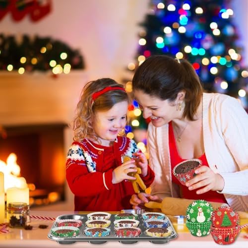 Christmas Cupcake Muffin Liners - 300 Count Xmas Baking Cup Cake Liners Paper, Merry Christmas Eve Cupcake Liner Candy Wrappers Cookies Wrap Chocolate Mold for Bakeware Party Supplies (Large)