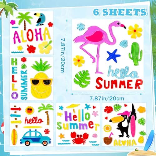 6 Pack Summer Window clings – Reusable Window Cling for Glass Windows