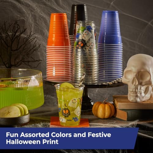 Hefty Party On Disposable Cups, Assorted Halloween Colors and Print, 76ct