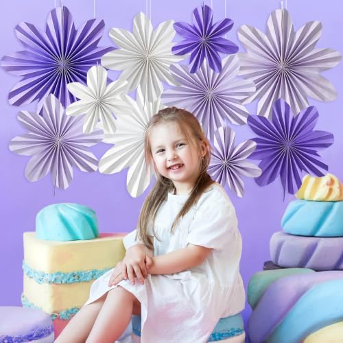 Purple Paper Flowers Lavender Purple White Hanging Paper Flower Fans