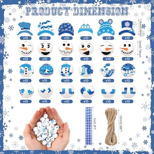 Cinnvoice 240 Pcs Holiday Wood Beads with Twine,Snowman