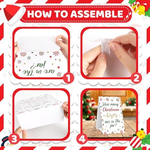COCHIE Christmas Game for Family Office Large Groups Party Adults, Xmas Guess How Many Kisses are in The Jar Games, Winter Holiday Families Classroom Activities with Guess Cards - 30 Players (Candy)