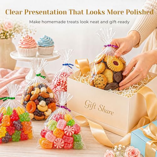 LOKQING Halloween Cellophane Treat Bags, 200 Pack 5x7 in for Bake Sales