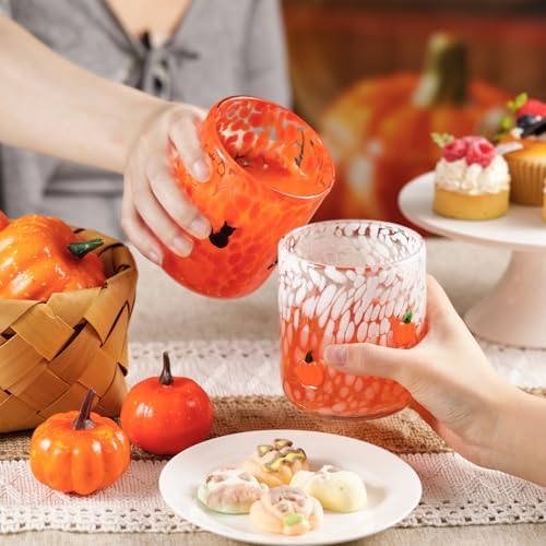 Skylety 4 Pcs Halloween Icon Glass Cups - Pumpkin, Ghost, Bat, Cat