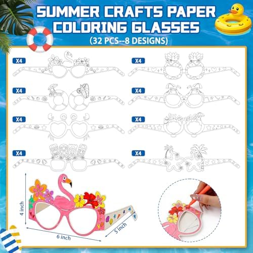 32Pcs Summer Craft Coloring Glasses Bulk Hawaiian Luau Art Craft for Kids