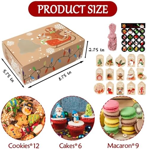 ZMCINER 12 PCS Christmas Cookie Boxes for Gift Giving Christmas Bakery Boxes Treat Boxes Baking Boxes with Window for Pastries, Cupcakes, Brownies, Donuts, Gift-Giving 8.75 x 5.75 x 2.75 Inches