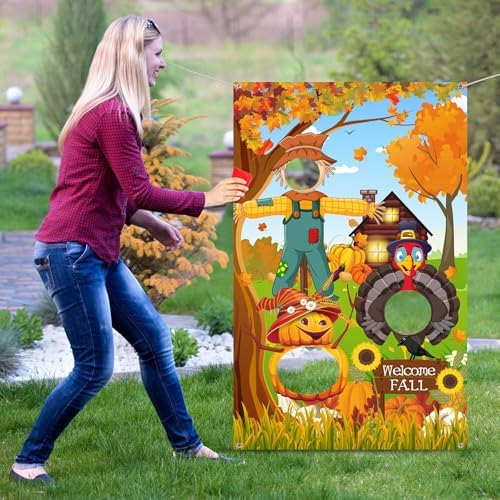 Thanksgiving Party Toss Game Backdrop, Turkey Pumpkin Harvest Design