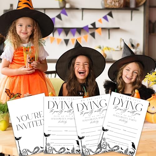 Halloween Party Invitations With Envelopes - We Are Just Dying - Minimalism Double-Sided Fill In Style Invitation Cards,Halloween Party Favor & Decorations(Pack Of 20) - A04