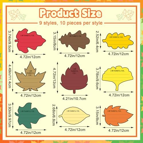 Engrowtic 90 Pcs Thankful for Leaves Cards for Thanksgiving I Am Thankful for Paper Cutouts Accents Table Place Cards for Fall Party Decorations Supplies (Novel)