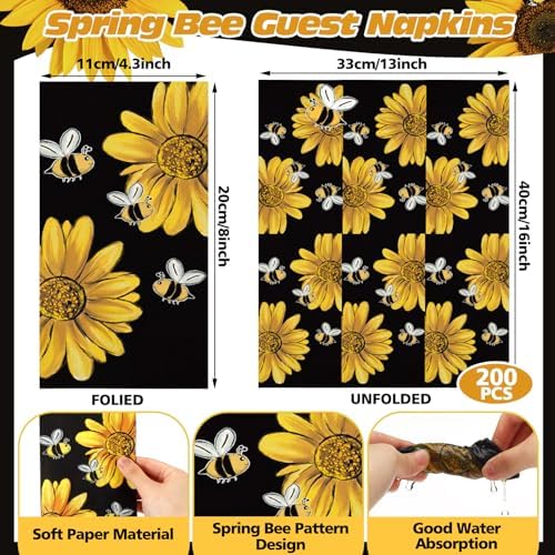 Seajan 200 Pcs Sunflower Bee Paper Guest Napkins Yellow Summer Party