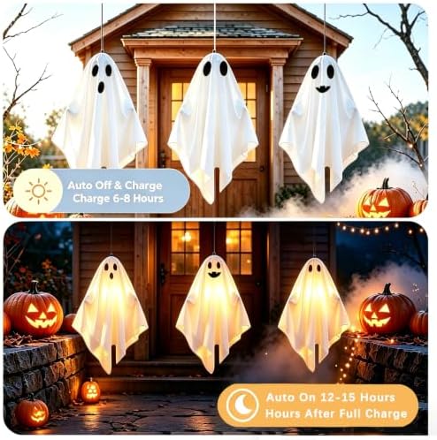 Solar Light Up Swinging Ghost, Halloween Outdoor Decor