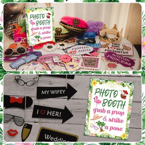 Briwooody Luau Summer Photo Booth Props with Stand Retro Background Table