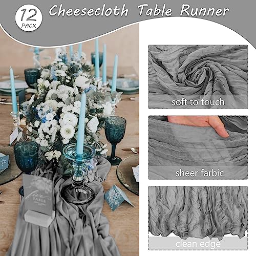 35x72 Inch Gray Cheesecloth Table Runner Rustic Boho Wedding Party Decor