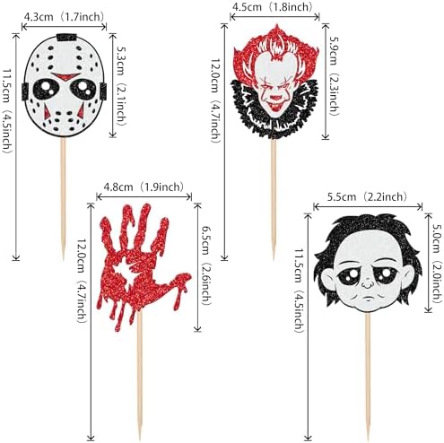 24 PCS Halloween Horror Movie Cupcake Toppers Red Bloody Hand Halloween Cupcake Picks Have a Killer Birthday Cake Decorations for Hallween Horror Classic Movie Characters Theme Party Supplies