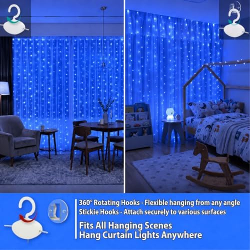 HXWEIYE 300LED Fairy Curtain Lights, 9.8x9.8Ft USB, Remote, 8 Modes & Timer