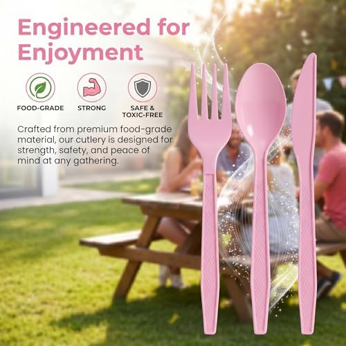 90Pcs Pink Plastic Silverware Set, Salad Size Disposable for Dessert