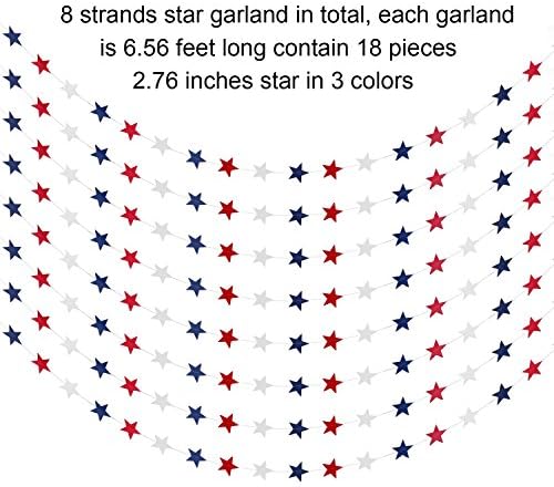 TecUnite 52.5Ft Patriotic Star Streamer Garland, Red White Blue 4th of July