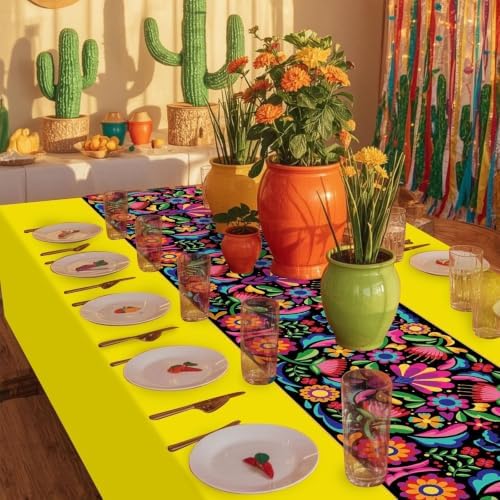 12 Pcs Mexican Fiesta Plastic Tablecloth,108 x 54 Inch