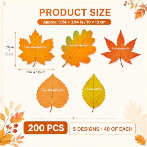 200 Pcs Thankful for Leaves Place Cards Thanksgiving Place Card I Am Thankful for Fall Leaf Table Cards Autumn Maple Leaf Seating Name Card Plate Decor for Thanksgiving Dinner Harvest Desktop Decor