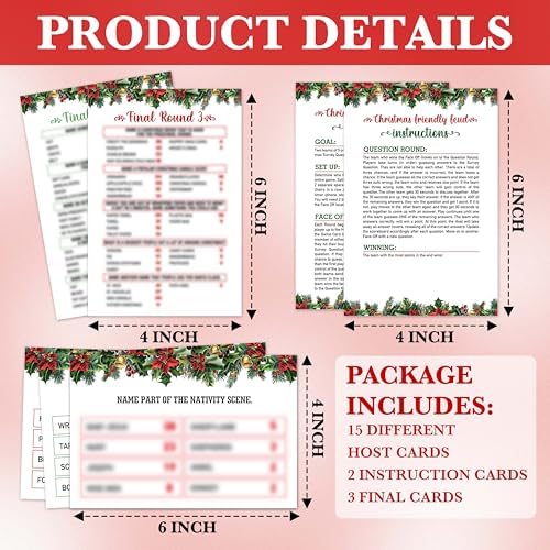 Christmas Games For Families, Christmas Friendly Feud Game, Holiday Games For Adults Large Group Party, Christmas Party Games, Christmas Trivia Card Games - a003