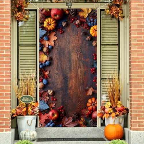 Fall Door Cover,Maple Leaves Pumpkin Thanksgiving Banner Fall Decor