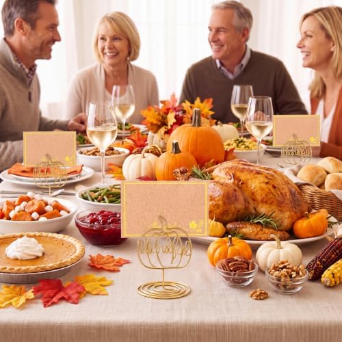 FillTouch 6 Set Thanksgiving Place Card Holders Pumpkin Photo Card Holders Decoration Fall Pumpkin Centerpiece for Table Decor Autumn Wedding Farmhouse Thanksgiving Harvest Party Supplies (Thankful)