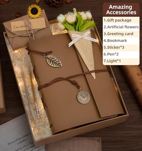 Scrapbook Photo Album 100 Pages, 60 Page Self Adhesive+40 Page Kraft Paper DIY Photo Book for 2x3 3x5 4x6 5x7 Pictures, Leather Memory Book for Wedding Baby Family Travel Birthday Christmas
