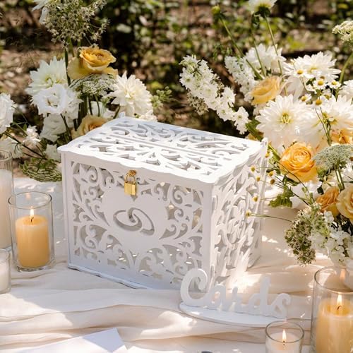 Jolik DIY Wedding Card Box with Lock, Large Money Box Holder with Card Sign for Wedding Reception, Gift Card & Envelope Storage, Anniversary & Birthday Party Decoration