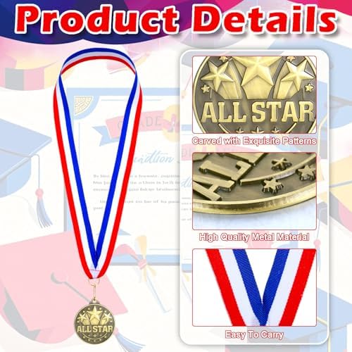 20 Pcs 2'' Awards Medals Bulk Winner Medals with Neck Ribbons Metal Trophy Award Prize Gift for Tournaments, Competitions, Party, Kids and Adults