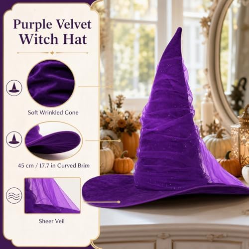 Women's Witch Hat with Shapeable Wide Brim and Adjustable Drawstring