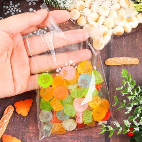 FOIMAS 300pcs Christmas Cellophane Treat Bags, Self Adhesive Snowflake Candy Cookie Bag Small Plastic Goodie Bags with Snowflake Bags for Xmas Party Favor Supply