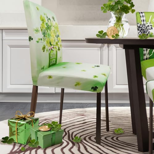 St Patricks Day Chair Covers Set of 4 Shamrock Chair Back Covers St Patrick's Day Dining Chair Covers for Party Kitchen Decorations