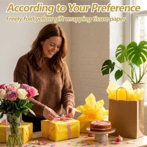 Bobobag 100 Sheets Yellow Tissue Paper 20"X14" Tissue Paper for Gift Bags, Gift Wrapping Tissue, Christmas Tissue Paper Anniversary Holiday Decoration Arts Craft