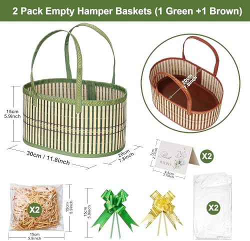 Gift Baskets Empty Hamper Basket 2 Color Gift Box DIY Gift Hamper Sets with 2 Bags,2 Bows ,2 Greeting Card and Raffia Birthday Present,Easter, Christmas , Graduations, Wedding Thanksgiving Gift Kit