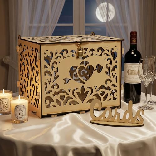 Jolik Wedding Card Box With Sign, Large DIY Locking Money Box Holder for Wedding Reception, Gift Card & Envelope Storage, Anniversary & Birthday Party Decoration, Bridal Party Box (Yellow)