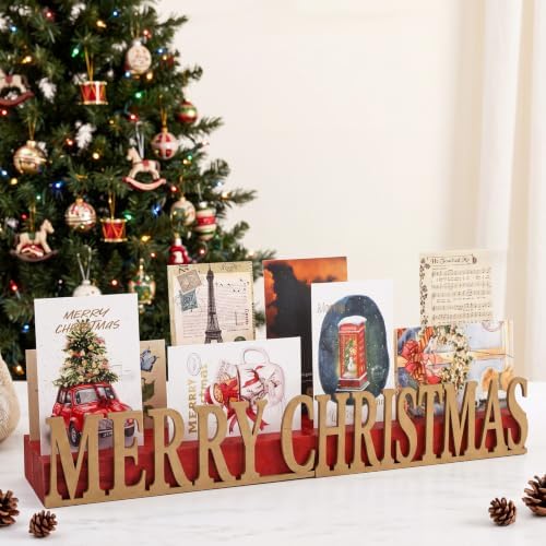 Weysat 24" Merry Christmas Card Holder Display Merry Christmas Wooden Decor
