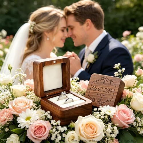 molchagar We Do Wooden Wedding Ring Box for 2 Rings, Engraved Mr & Mrs Double Ring Holder for Wedding Ceremony Ring Bearer Box Anniversary Birthday Gift Ideas