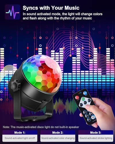 Luditek 2-Pack Sound Activated Party Lights with Remote, Disco Ball Strobe