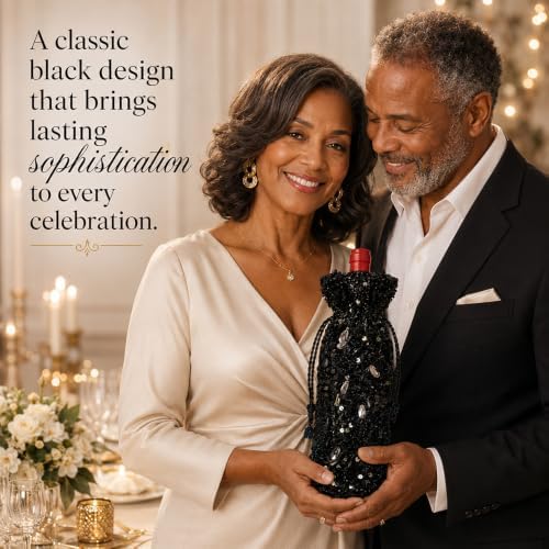 Blingxy 2-Pack Black Sequin Wine Gift Bags with Drawstring