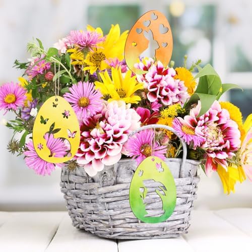 36PCS Wooden Easter Ornaments to Paint, 6 Styles DIY Blank Unfinished Wood Egg Cutouts Ornament for Crafts Hanging Decorations Happy Easter Hallow Egg Rabbit Bunny Butterfly Flower Hen
