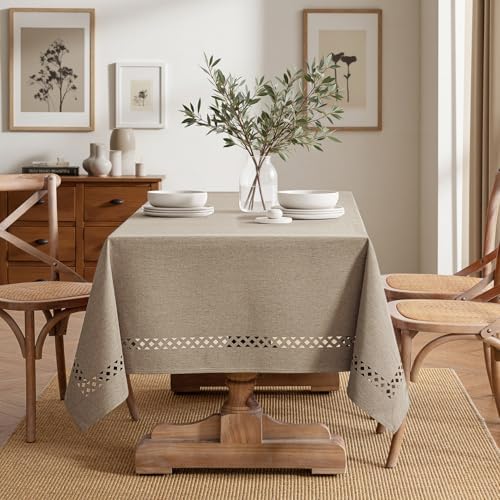 MIULEE Taupe Rectangle Tablecloth with Decorative Cutouts 60x120 inch