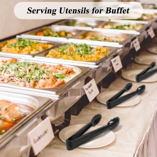 36 Pcs Disposable Plastic Serving Utensils - 9" Black Heavy Duty Serving Utensils Set, 12 Forks, 12 Tongs, 12 Serving Spoons for Buffet Party Chafing Dish Catering