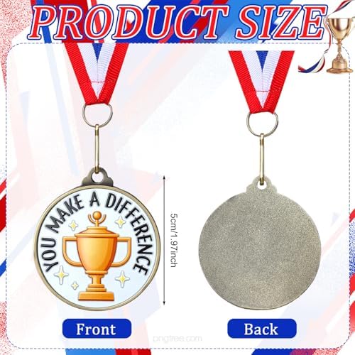 20 Pcs You Make a Difference Medals Bulk 2'' Employee of the Month Award Enamel Star Recognition Medals with Neck Ribbon Trophy Prizes Gift for Colleague Coworker Team Retirement Competitions