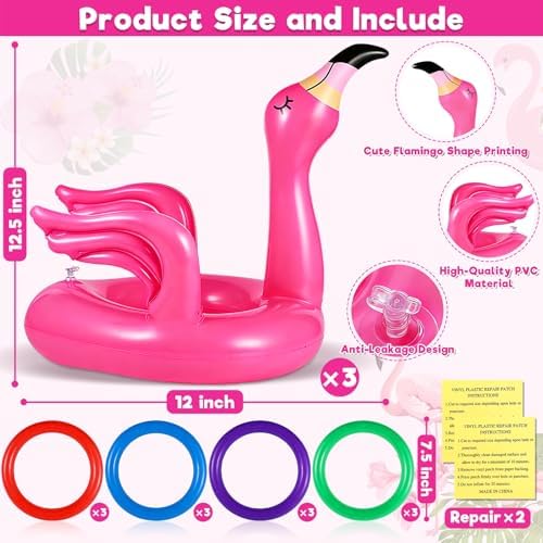 Camlinbo 15 Pcs Inflatable Flamingo Pool Toys Ring Toss Pool Game
