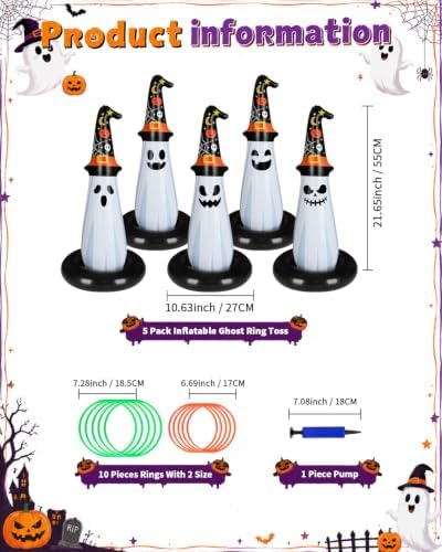 5Pcs Inflatable Halloween Ghost Ring Toss Game,Halloween Games for Kids,Adults,Family Party Favor Indoor Outdoor Game Garden Toys