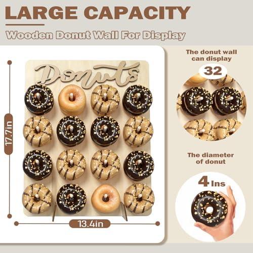 Wood Donut Wall Display Stand Holds 16 Donuts, 1 Pack Natural