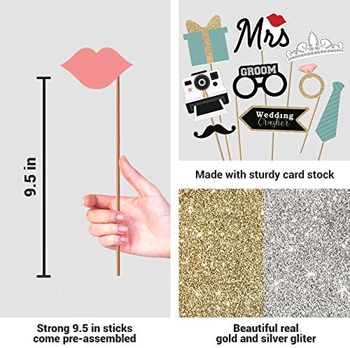 Fully Assembled Wedding Photo Booth Props - Set of 40 - Pink & Teal